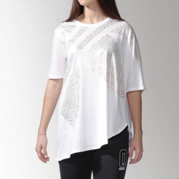 adidas Tops - Adidas • Asymmetrical Trefoil Logo Tee White Gold